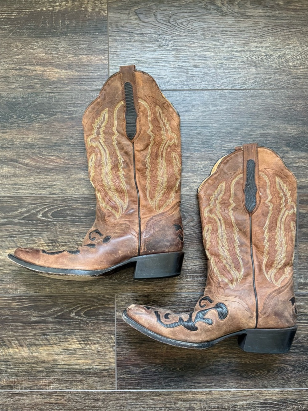 JB Dillon Goatskin Mens Brown Leather Inlaid Cowboy Western Boots 10 EE - Picture 2 of 14